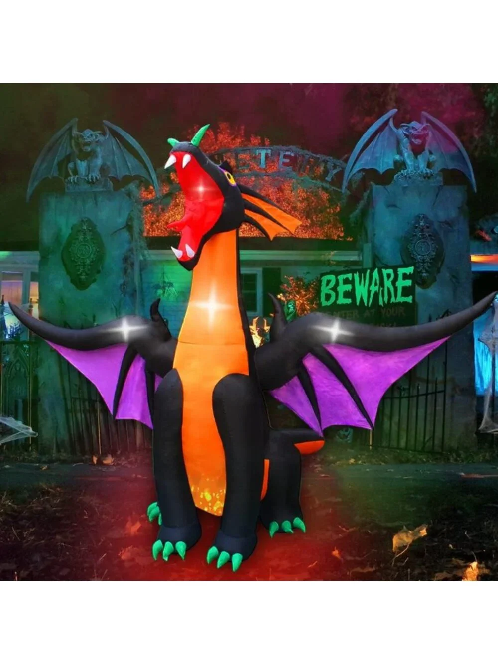 12FT Inflatable Fire & Ice Dragon Halloween Yard Decoration - Outdoor Festive